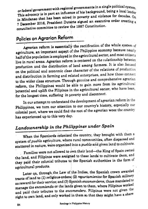 Agrarian Reform Policies (Readings in The Philippine History.